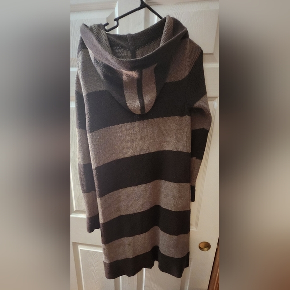 Old Navy Hooded Striped Duster Coat/Sweater in Brown and Tan - Picture 2 of 6